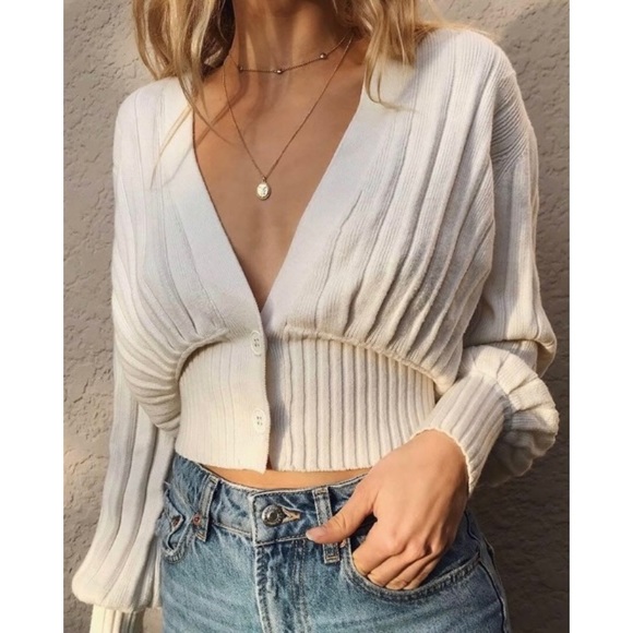 Aritzia Sweaters - [Aritzia] Wilfred Thais Plunge Front Wool Cotton Crop Cardigan Oak